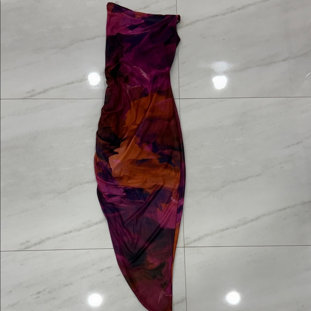 Women’s Purple & Orange Printed body-con sideways hem Dress